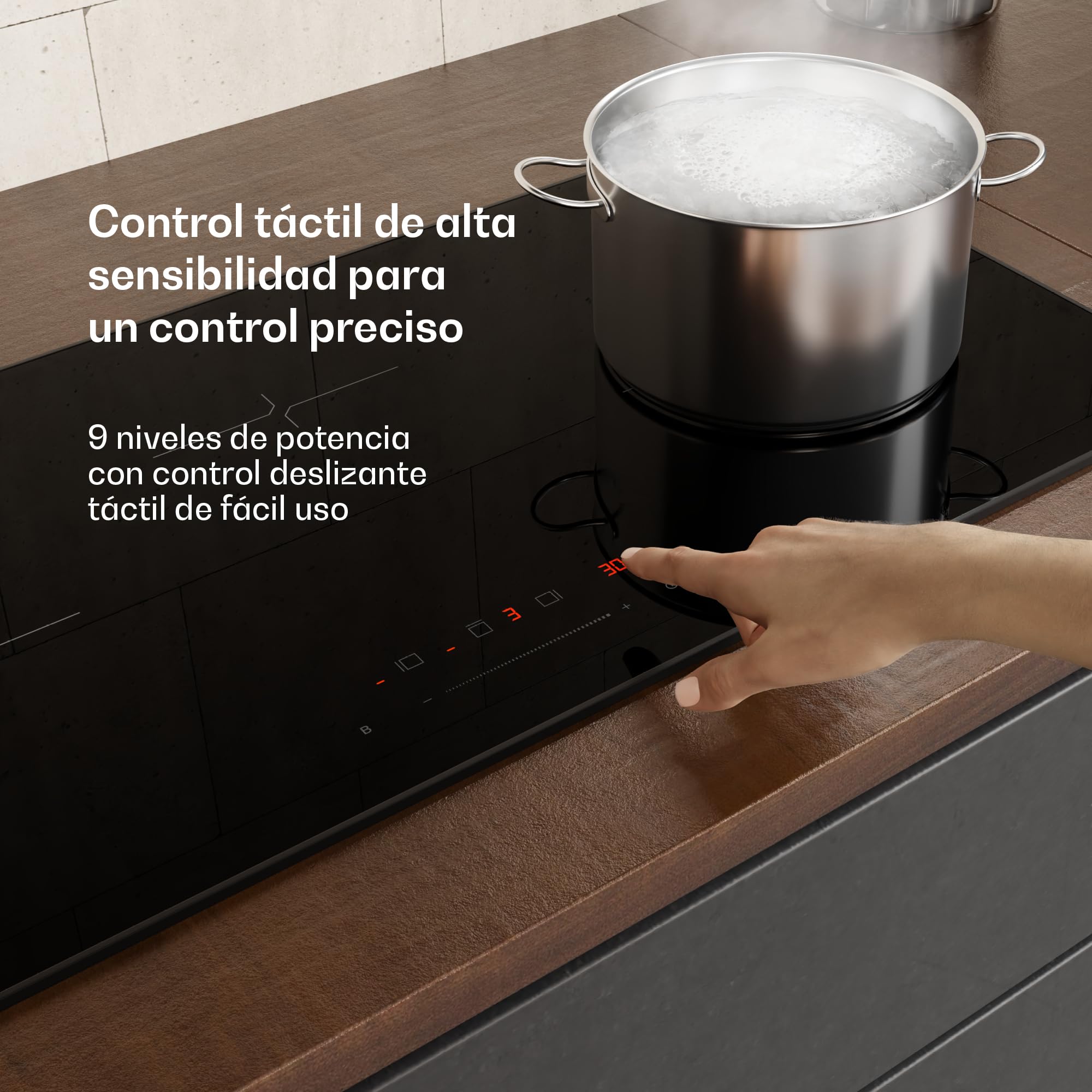 Klarstein Velaire Placa Inducción 80cm - 3 Zonas, 5500W Boost, Control Táctil Deslizante, Temporizador, Bloqueo Infantil, Indicador Calor Residual, Cocina Inducción