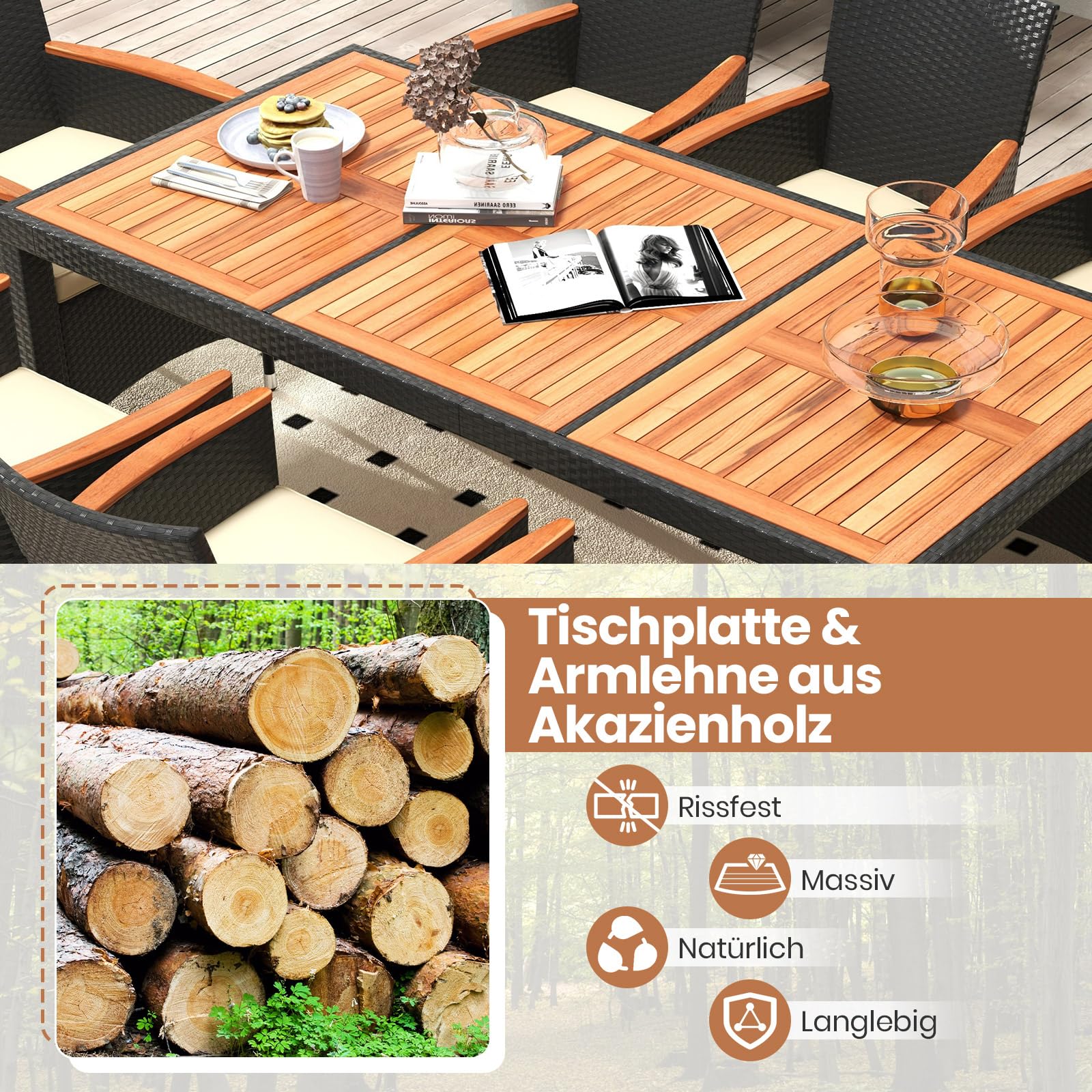 GIANTEX Rattan Gartenmöbel Set, Sitzgruppe Garten Lounge 8 Stühle mit Tisch, Rattan Lounge Möbel Outdoor, Terrassenmöbel Balkonmöbel Set für 8 Personen, Gartengarnitur Sitzgarnitur Garten Essgruppe