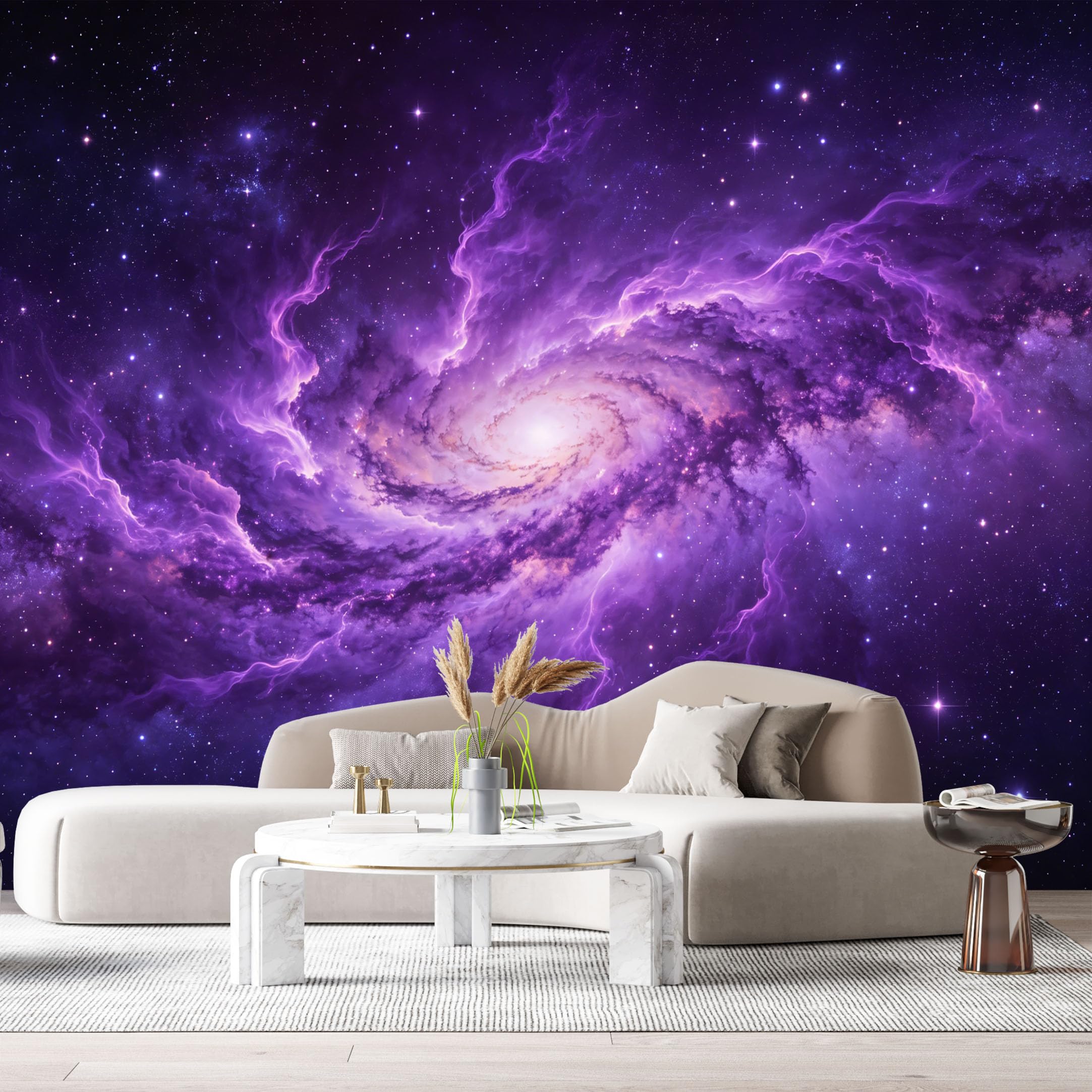 Custom Size Wall Murals Purple Galaxy Nebula Abstract Modern Space Stars SelfAdhesiveWall Fabric Removable Wallpaper Wall Decor for Living Room Bedroom Bathroom