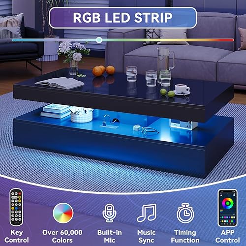 Miniatura 7 de Juego de Mesa Moderna de 4 Piezas para Sala de Estar, Incluye Soporte de TV para Chimenea de Alto Brillo de 70", Mesa de Centro LED y Juego de 2