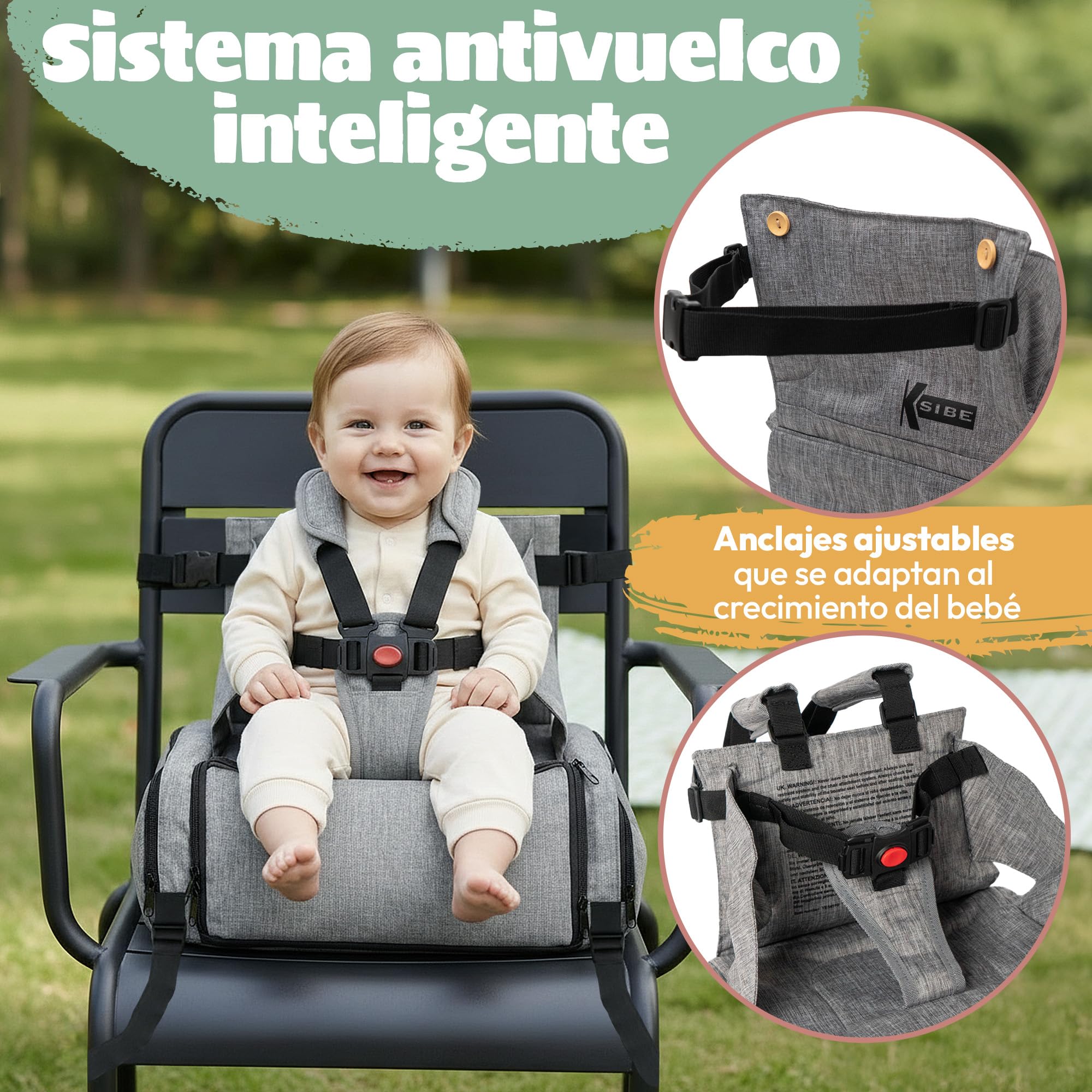 Trona portatil bebe 2 en 1 - Plegable, ligera, resistente al agua, material premium, gran capacidad XXL, incluye bolsa de regalo - Asiento seguro para comer