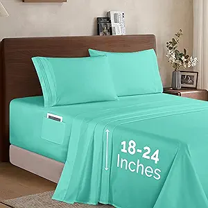 Elegant Comfort Luxury 1500 Premium Hotel Quality Microfiber 4-Piece Sheet Set - Soft, All Around Elastic 18-24 Inches Deep Fitted Sheet - Extra Deep Pocket Sheets, Full, Paradise Teal