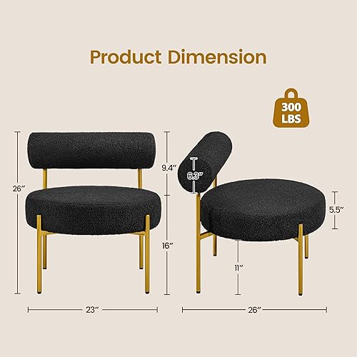 Miniatura 3 de Topeakmart Silla de tocador moderna, silla decorativa de tela Boucle con patas de metal dorado para sala de estar, sala de maquillaje, 2 piezas,