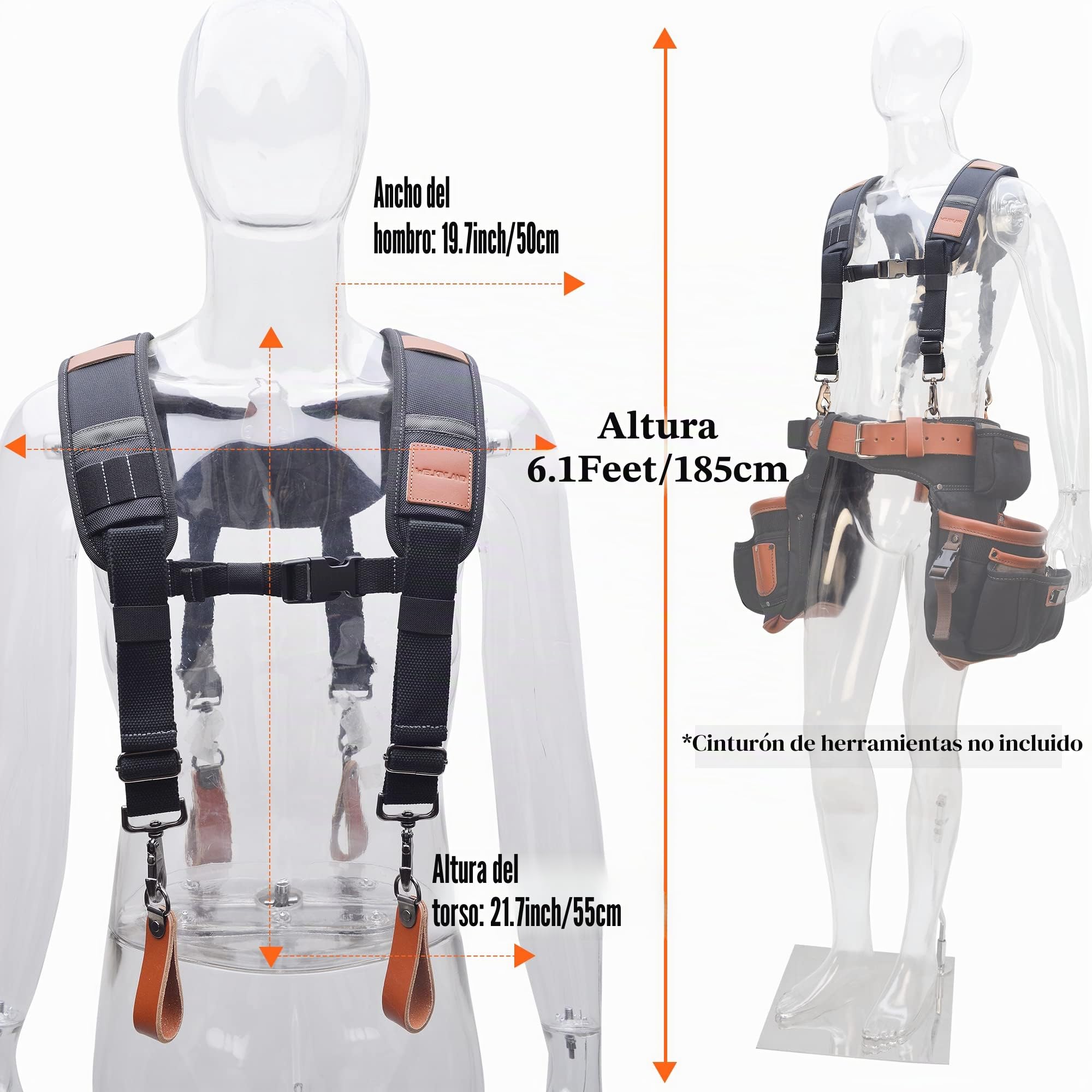 WELKINLAND Tirantes de cinturón de herramientas de cuero resistente, Tirantes para bolsa de herramientas de carpintero, Tirantes de cuero para cinturón de herramientas, Cinturón de herramientas para