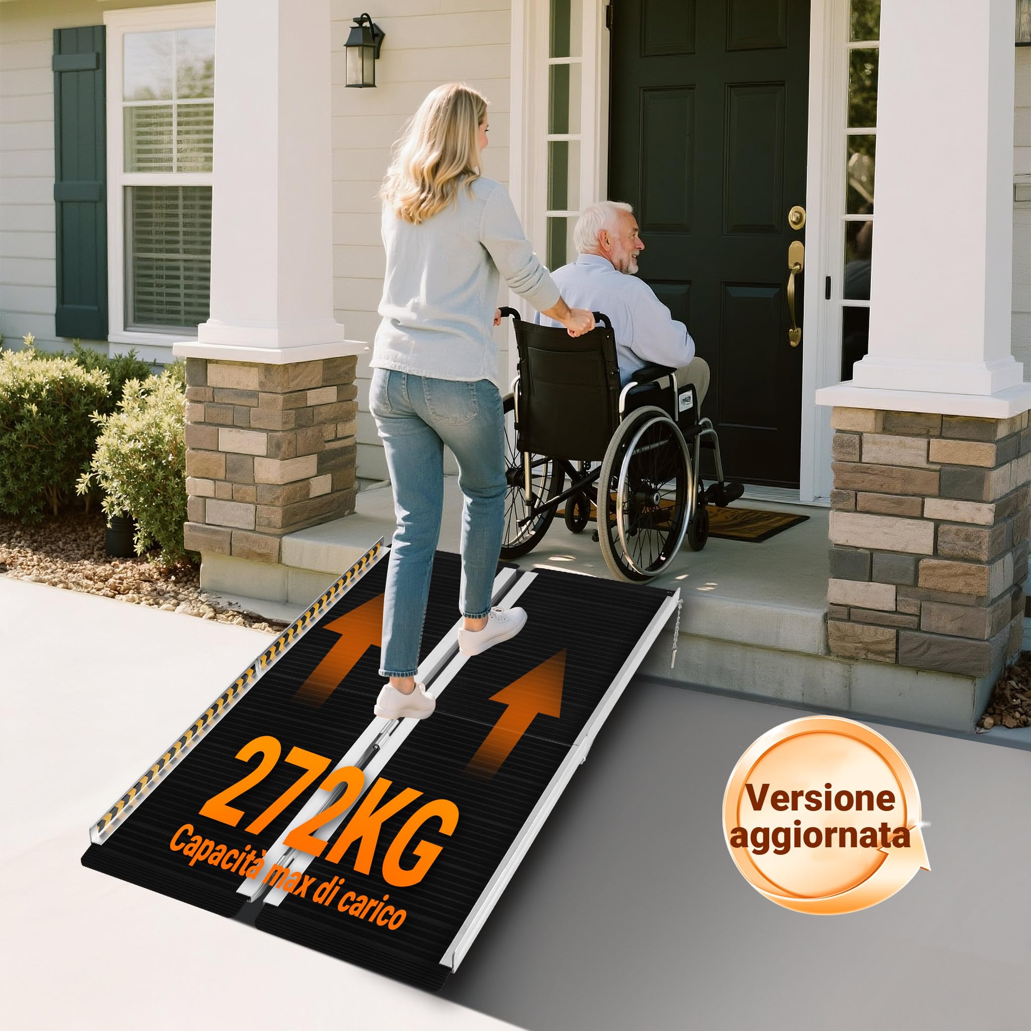 Rampa a valigia per sedia a rotelle, pieghevole mobile antiscivolo, in alluminio 183cm 270kg