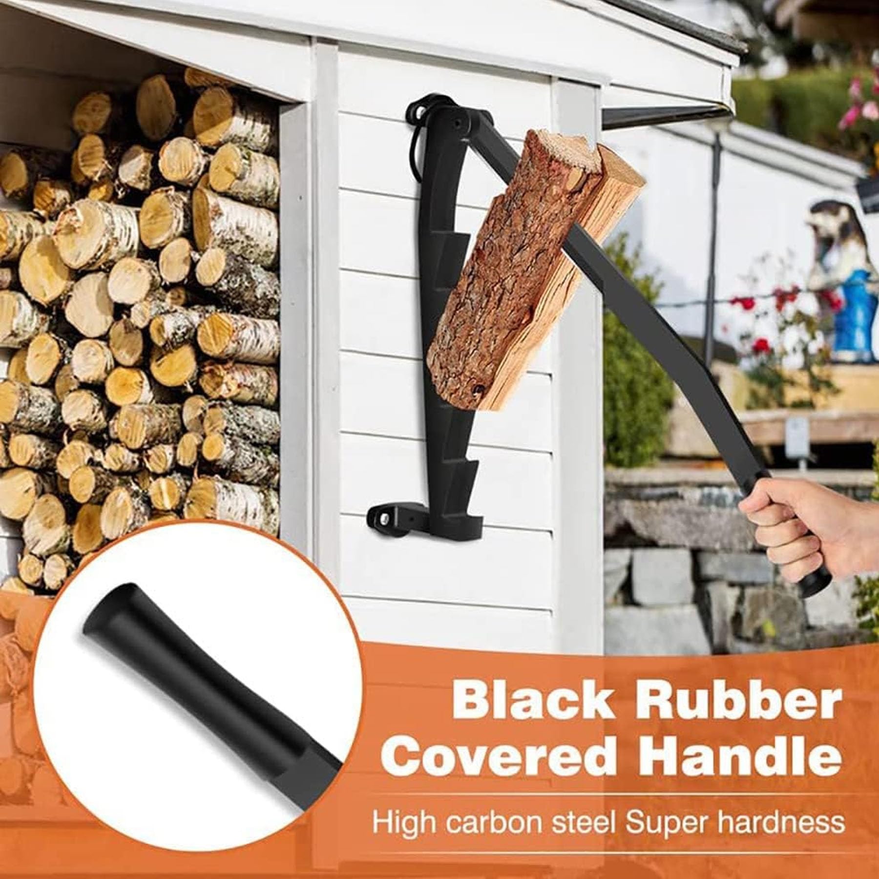 Divisor de Madera Manual, Montado en la Pared, Maquina para Rajar Leña, Divisor de Leña Portátil para Fuego, Astilladora de Leña, Partidor de Troncos para Uso Doméstico y Exterior