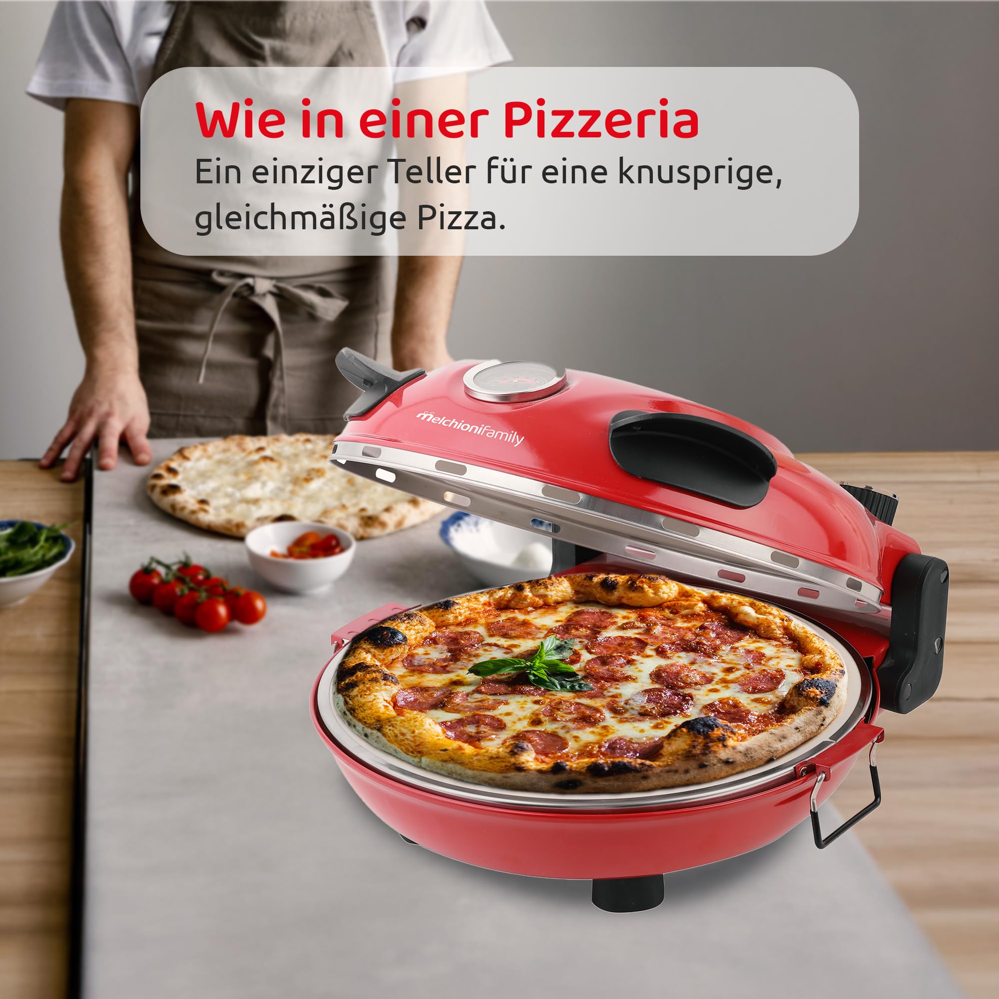 Melchioni Family | Bellanapoli PLUS Doppelwiderstand 1300 Watt unabhängige Regulierung der Widerstände oben und unter analogen Thermostat Temperaturen bis 400°C