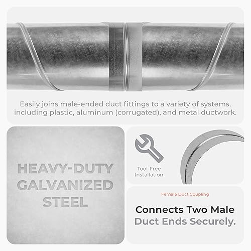 Miniatura 4 de HVAC OV Acoplamiento de conducto de acero galvanizado de 6 pulgadas (ajuste femenino) - Conector y extensión de conducto de aire acondicionado