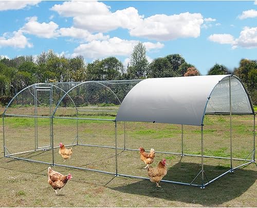 Miniatura 41 de Gallinero de metal grande, jaula para aves de corral galvanizada con forma de cúpula con cubierta impermeable y anti-ultravioleta y puerta