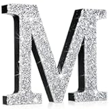 Qunclay Crystal Diamond Bling Letters Crushed Diamond Decorations Wooden Glitter Letters with Screw and Hooks Rhinestone Gifts for Christmas Wedding Bedroom Wall Decor&lpar;12&apos;&apos;l X 12"w&comma;Letter M&comma;Silver&rpar;