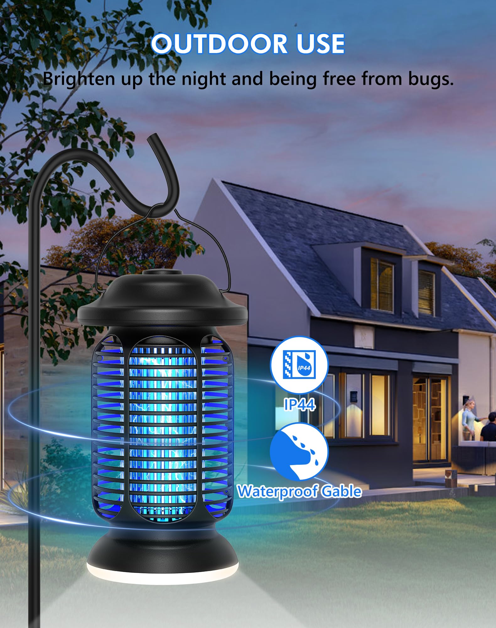 Lampada Antizanzare 20W, 4000V Trappola Elettrica per Zanzare IPX4 Resistente all'Acqua, Lampada Antizanzare Molto Efficace per Interni/Esterni, Griglia Raffinata e Illuminazione LED Integrata
