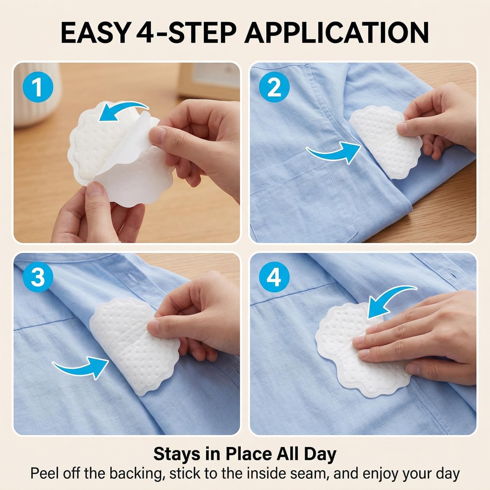 CARTZILLA 50 Pcs Underarm Sweat Pads Non Visible Armpit Sweat Pads, Comfortable Unflavored, Disposable Underarm Pads for Sweating Women and Men Armpit Protection 3