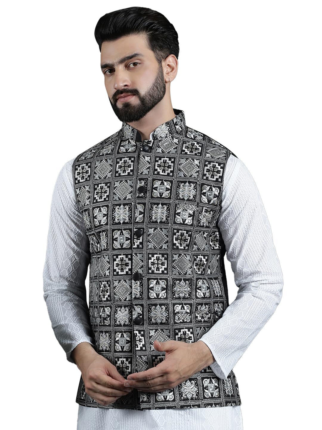sojanya (Since 1958 Men's Premium Silk Box Embroidered Nehru Jacket-picture-12