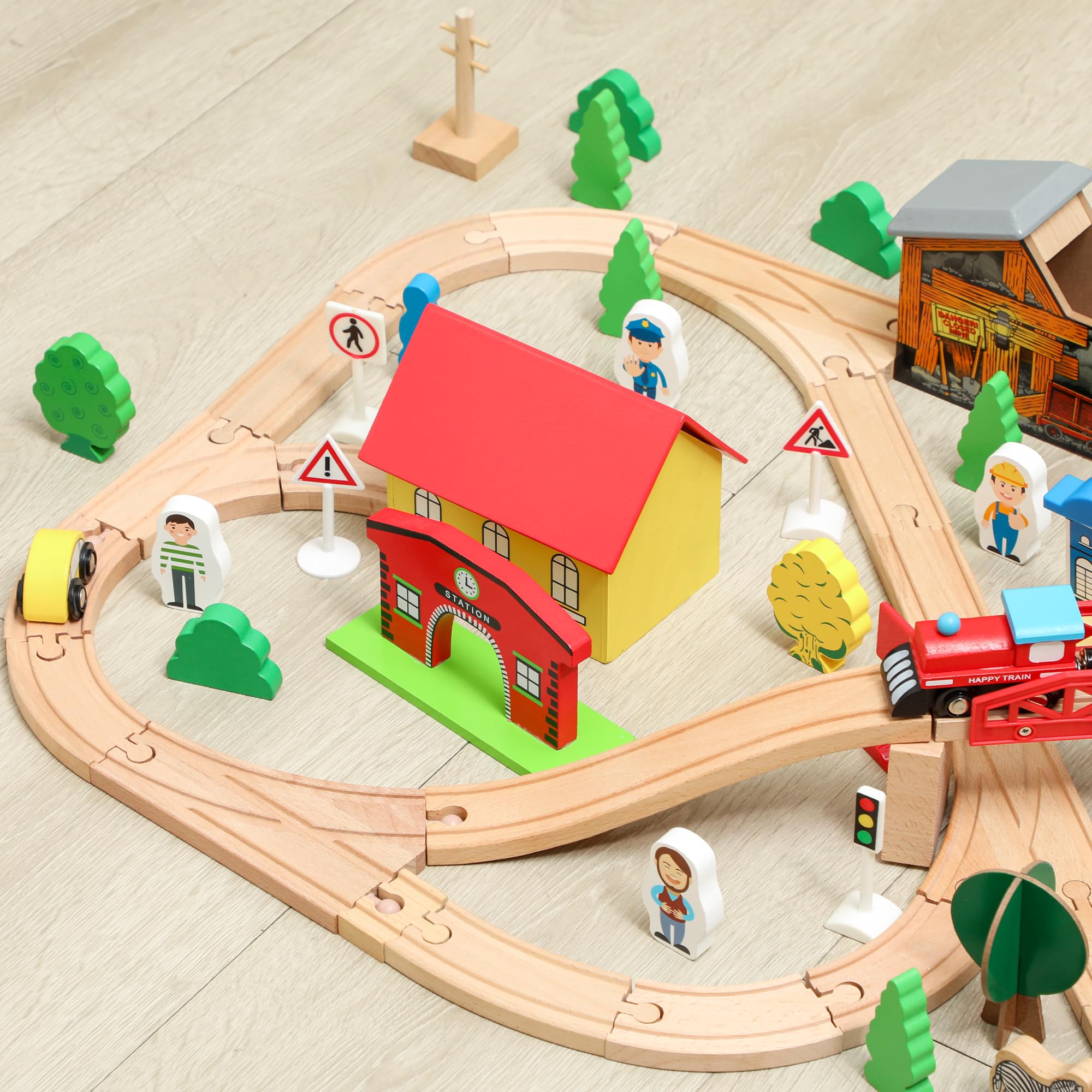 AIYAPLAY Spieltisch 108-teiliges Eisenbahn-Set für Kinder ab 3 Jahren Blau | Aus Holz, Holzeisenbahn mit Abnehmbarer Tischplatte, Eisenbahntisch