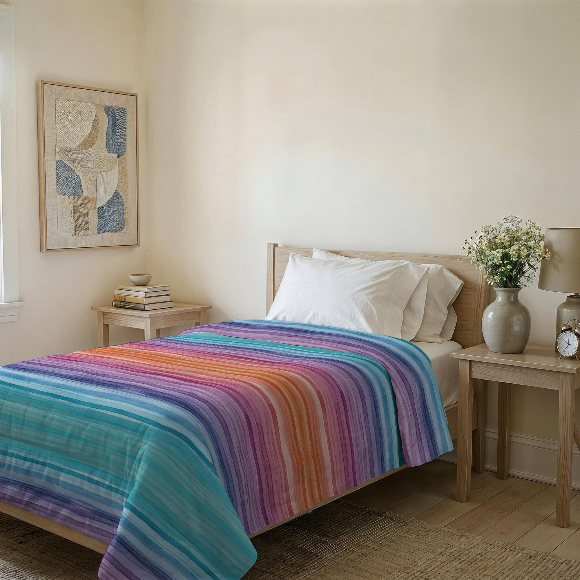 Italian Bed Linen BASIC Printed Summer Quilt, Microfibre, Rainbow, Single 160 x 240 cm