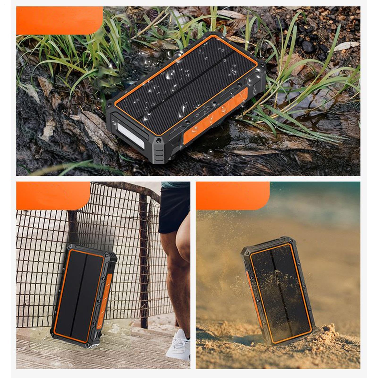 Powerbank solaire Portable Alarme Et Boussole Intégrées Sans Fil | Chargeur Batterie À Manivelle Avec Lampe LED Pour Voyages, Randonnée, Camping, Pêche, Hommes, Femmes, Jeunes,