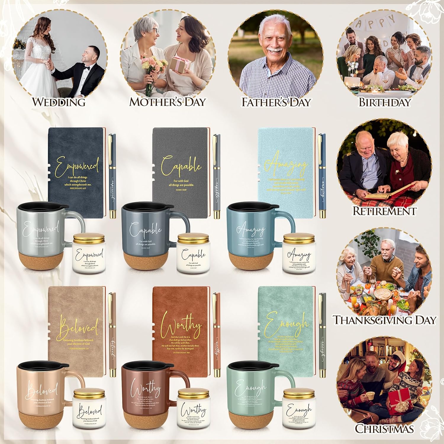 6 Set Christian Gifts Bulk 15 oz Ceramic Bible Verses Coffee Mug A6 Leather Journal with Pen and Scented Candle Inspirational Religious Gift for Women Men Pastor Church (Vivid Color) - Image 6