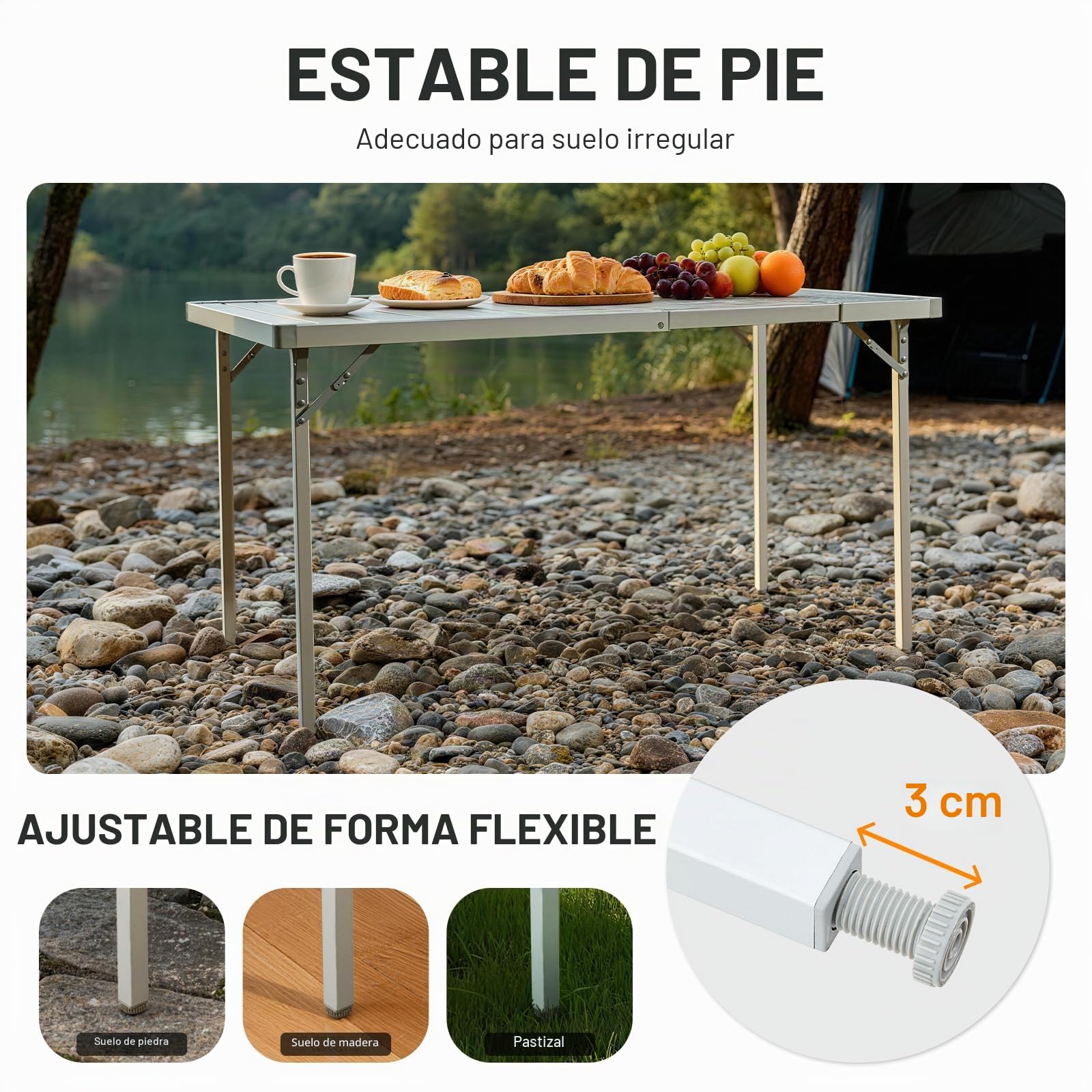 TIMBER RIDGE Mesa de camping plegable, altura ajustable, mesa plegable portátil para picnic, cocina, jardín, senderismo, viajes, 94 x 70 cm