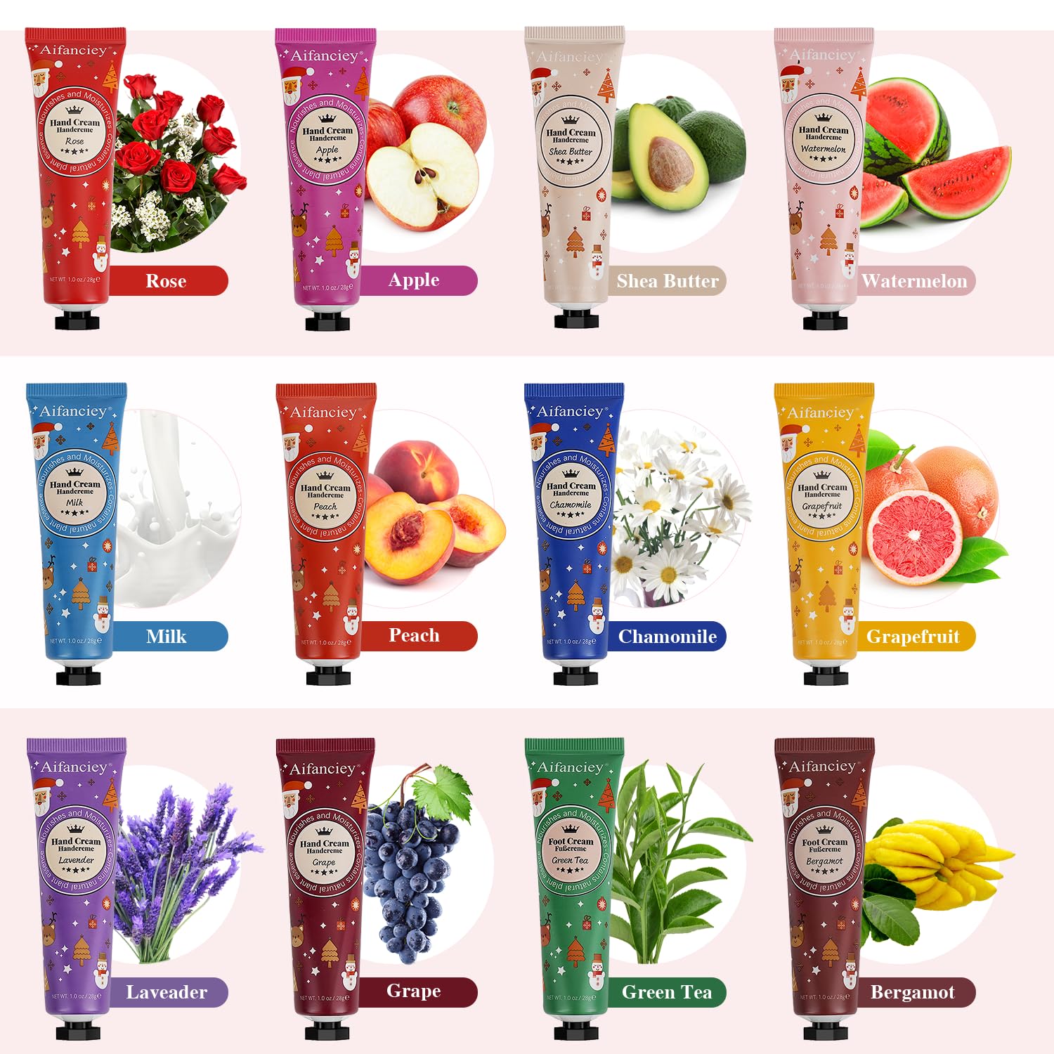 Crema Mani Set, 12 Pezzi Contiene 10 Creme Mani Idratanti Profumate, 2 Creme Piedi, per i Piedi per Mani Secche e Screpolate