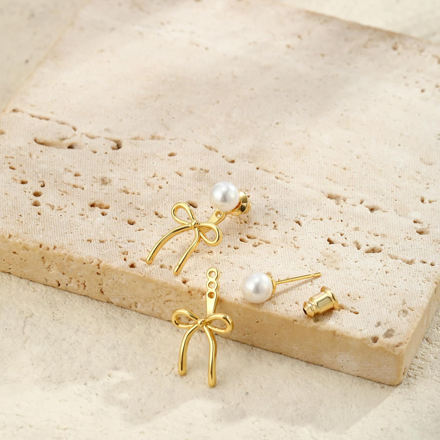 Gold Earrings for Women Gold Bow Earrings Dainty 14K Gold Plated Hoop Stud Dangle Earrings Trendy Minimalist Cute Christmas Bow Jewelry Gifts for Women Hypoallergenic - Image 7