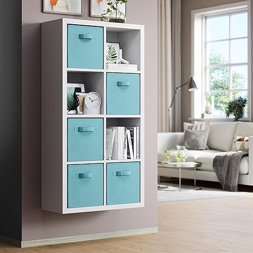 Vista 59 de Juego de 8 cubos de almacenamiento cestas plegables de tela con asas duales. Cubos de almacenamiento Organizador de estantes de armario Blanco