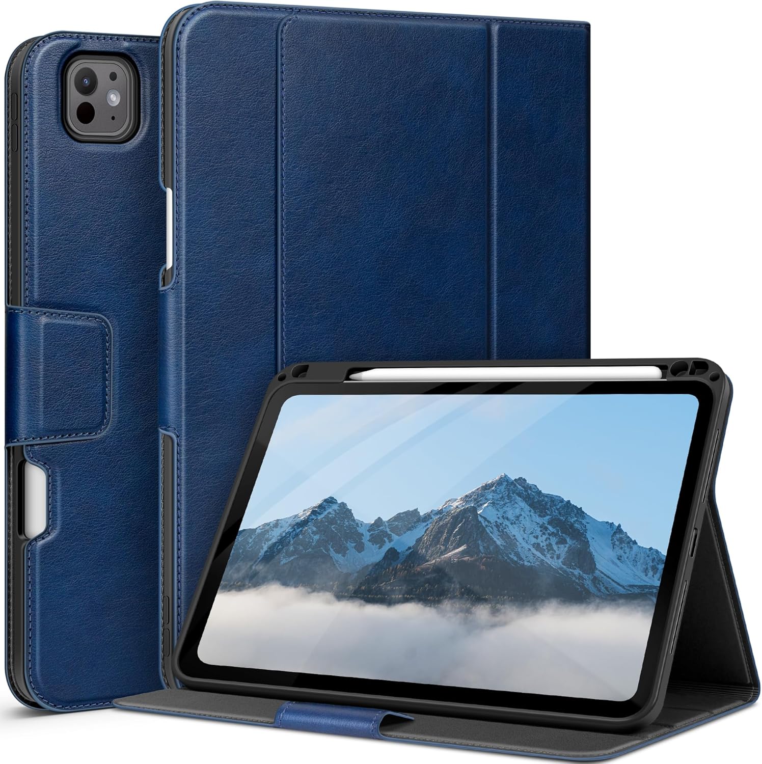 auaua Case for iPad Pro 11 Inch (M5/M4) 2025/2024, with Pencil Holder and Pocket, Multiple Angles Viewing, Magnetic Closure, Auto Sleep/Wake (Blue)