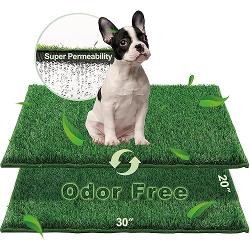 Artificial Grass, Dog Pee Grass Pads for Dogs Potty, 2PCS Odor Free Fake Grass for Dogs Medium 30’’×20’’ with Countless Drainage Holes, Dog Potty Grass Hemmed Edge Realistic