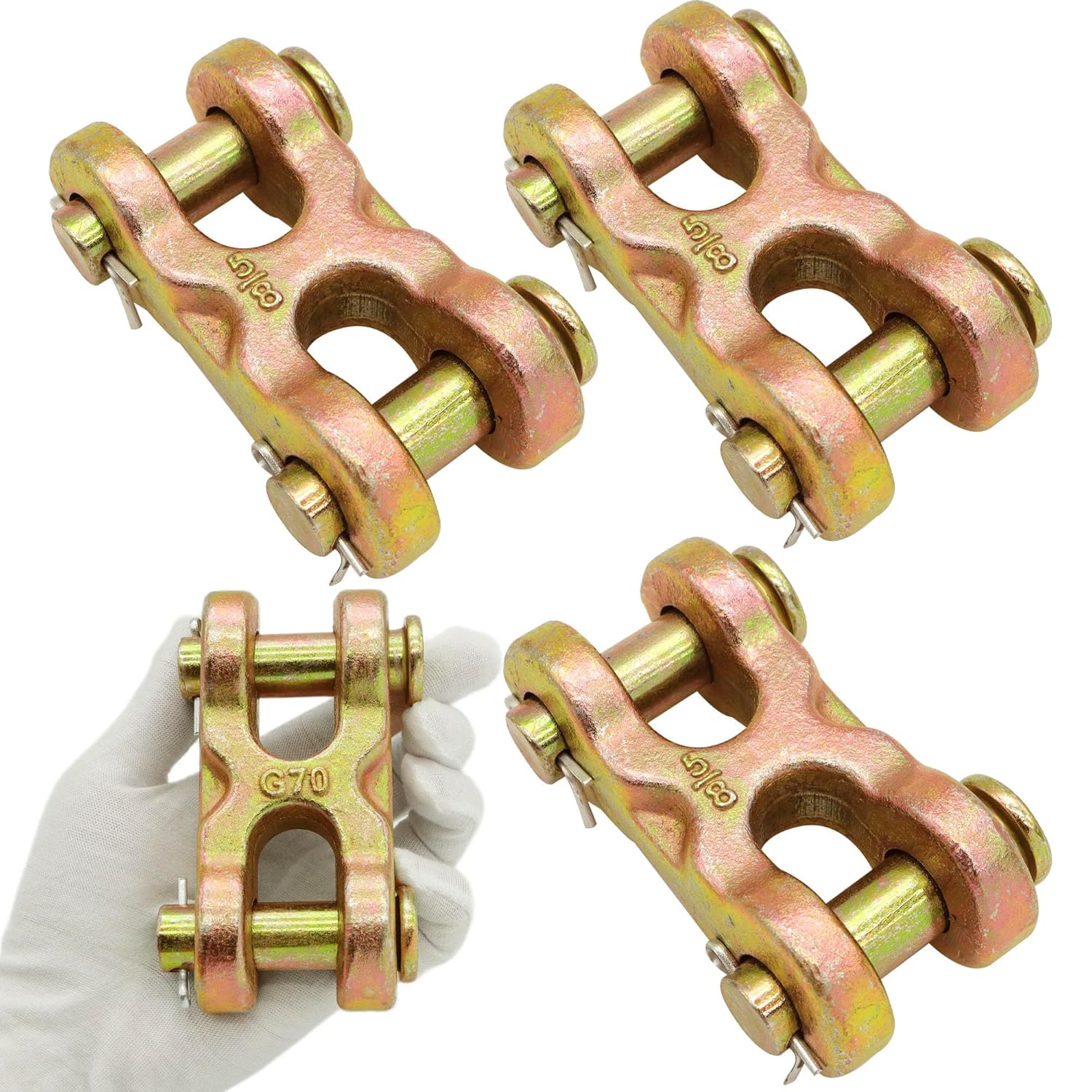 4 Pack 5/8 Inch Safety Chain Repair Link, G70 Alloy Steel Double Clevis Chain Connector Link, 16600 Lbs Working Load Chain Connectors