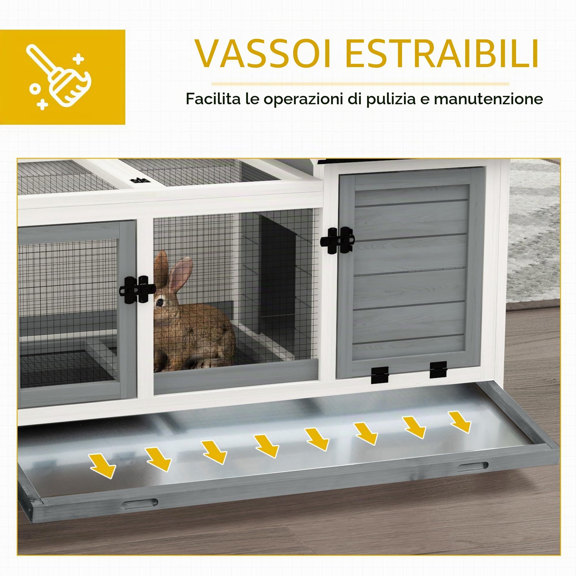 PawHut Gabbia legno conigli e cavie 108x58x73,5cm grigio