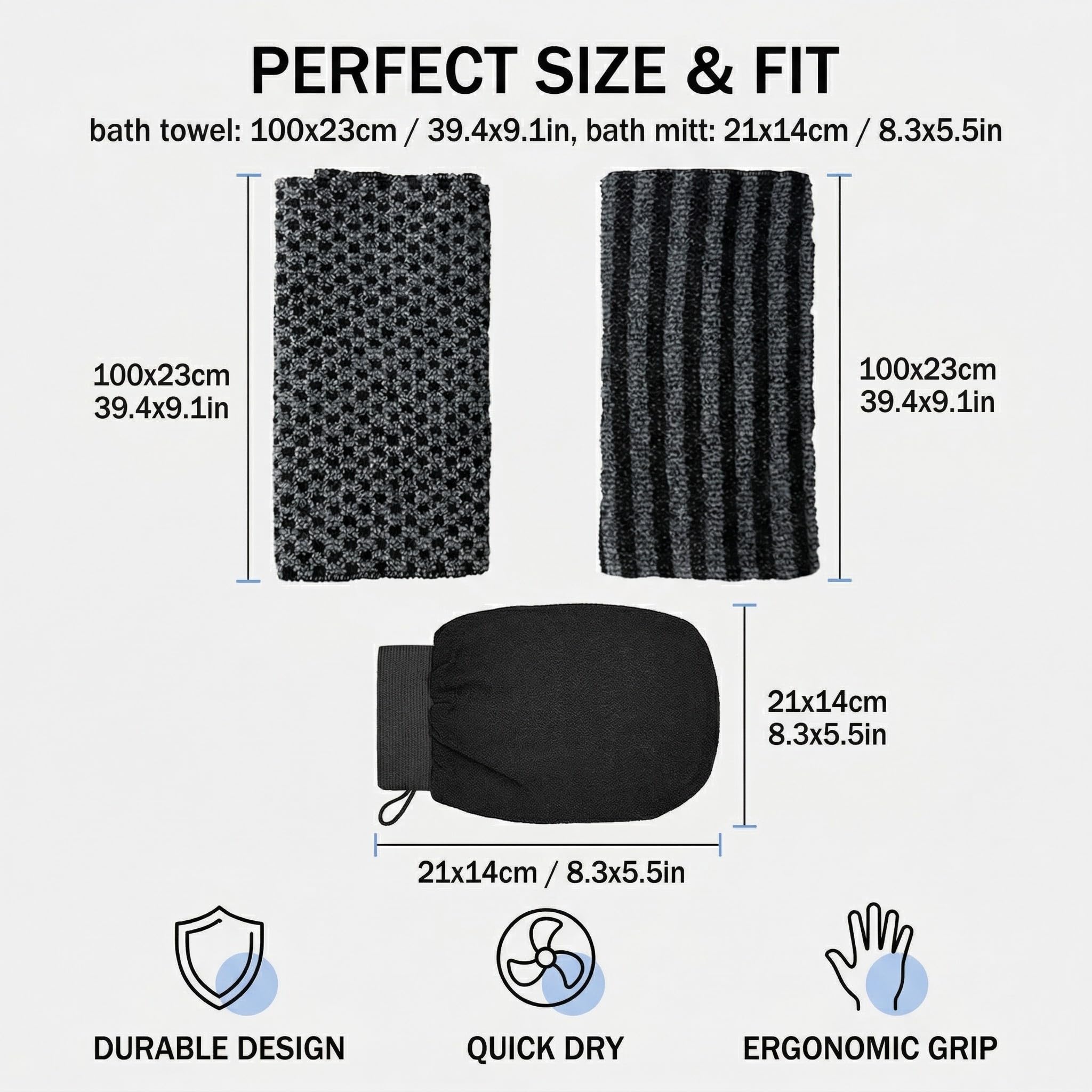 2 Pièces Gommage du Japonais Serviette Exfoliante pour Le Dos, Gant Exfoliant Corps, Extra Longue Exfoliant Chiffon de Lavage, pour le Bain pour Bains du dos Corps, pour Hommes et Femmes - 5