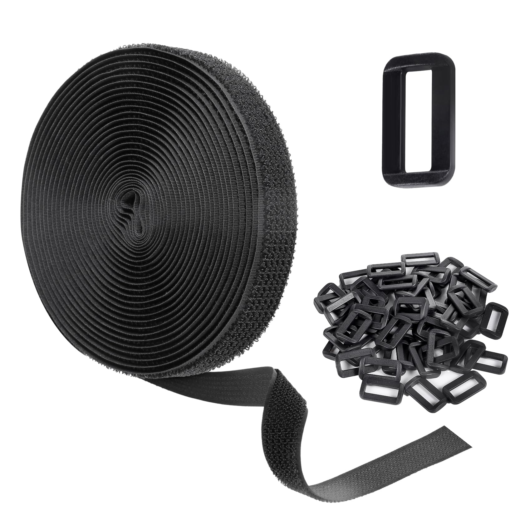 Vseer Black 5M Adjustable Cable Straps With 25 Buckles, Free Cut Length, Reusable Fastening Cable Ties, Hook And Loop Securing Strap For Cable Tidy, Wire Management, Cord Organiser (2Cm X 5M)