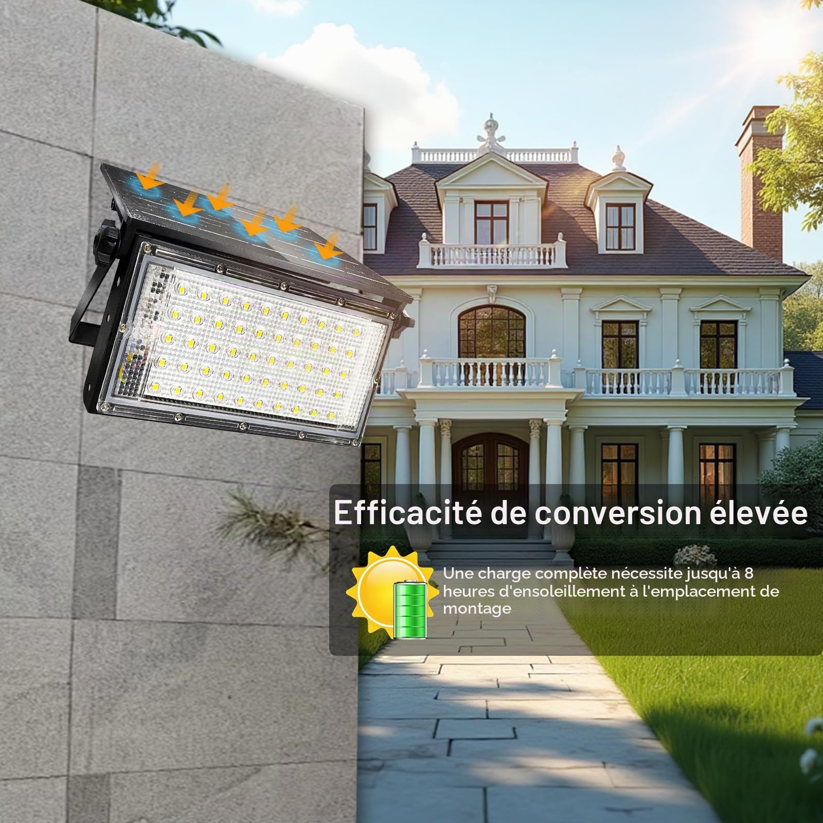CREATESTAR Lampe Solaire Exterieur 50W Lot de 2, LED Projecteurs Solaires IP65 Étanche avec Télécommande Dimmable, Lampe de Sécurité Solaire pour Porche, Patio, Cour, Garage