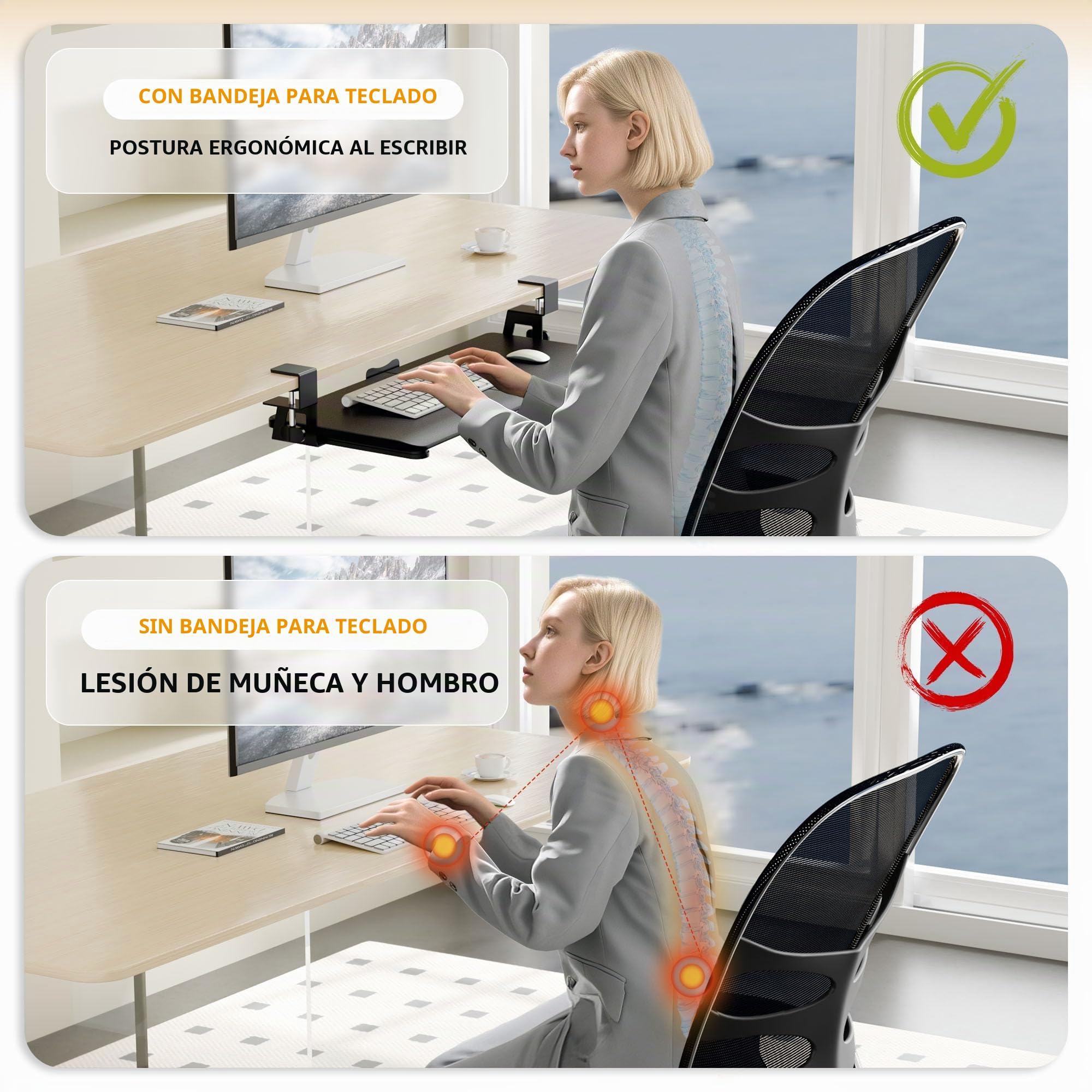 ERGOMAKER Bandeja para teclado debajo del escritorio, escritorio pequeño para computadora con bandeja de teclado de 25.6 x 11.8 pulgadas, cajón deslizante estable para escribir, color negro