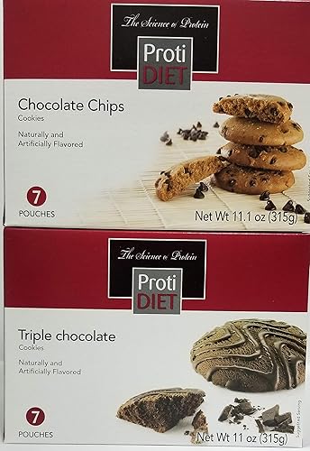 Proti Diet Paquete de galletas chispas de chocolate y triple chocolate, bajo en calorías, bajo en grasa, bajo en carbohidratos, alto en proteínas