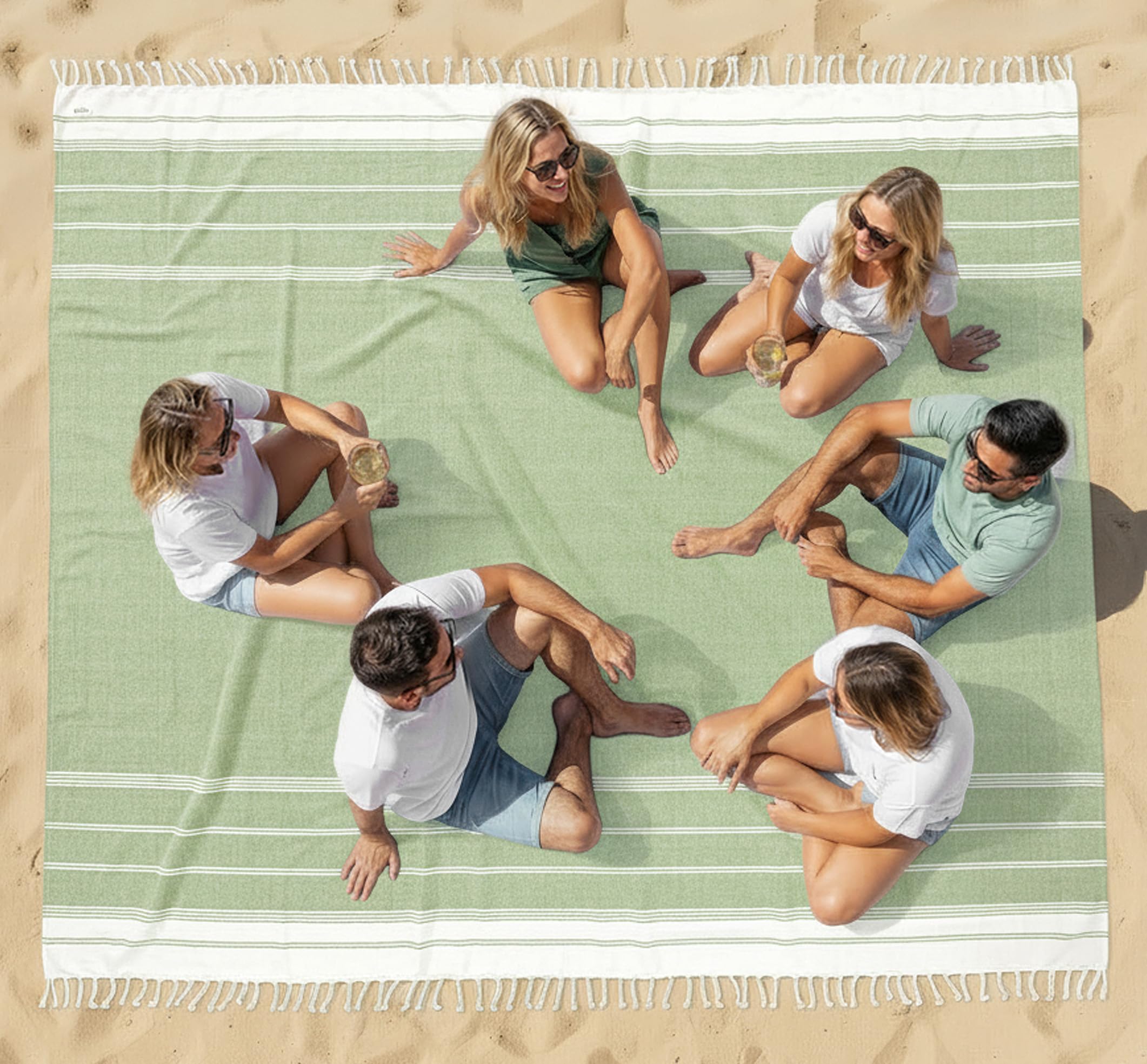 LANE LINEN Turkish Cotton Extra Large Beach Blanket – Jumbo 208x208 cm Sand Free Quick Dry XL Towel for Outdoor Use – Beach, Camping, Picnic, Travel - Jade Lime
