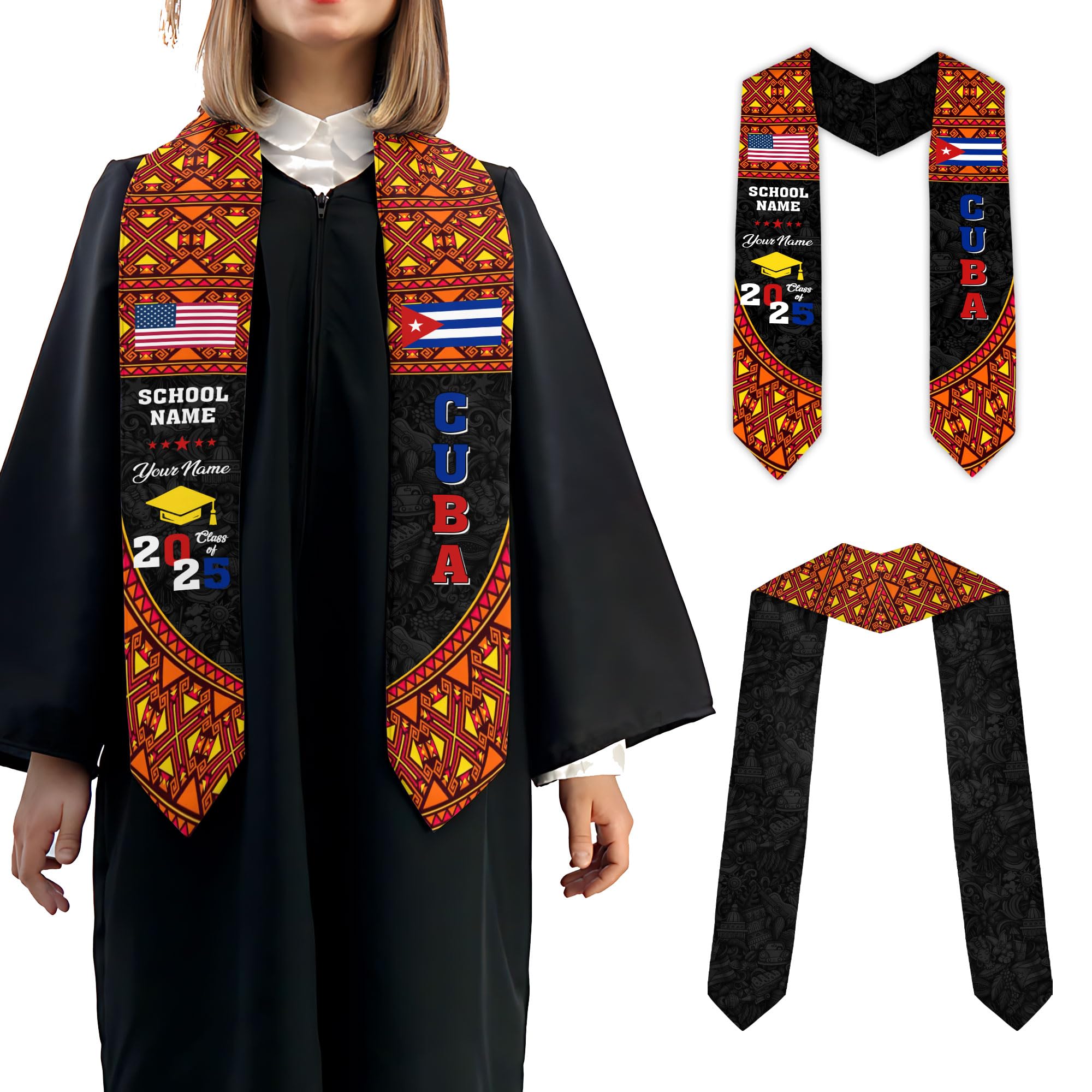 MonkeyVan Cubans Graduation Sash, Cuba Graduation Stole Custom, Personalized Cubans American Flag Graduation Sash 2025 Style 10