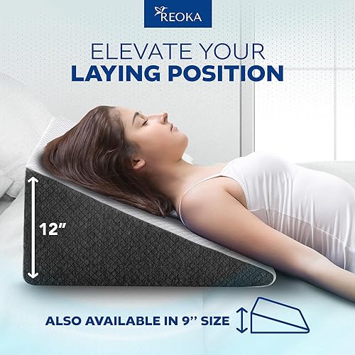 Miniatura 2 de REOKA Almohada de cuña de espuma viscoelástica (12 pulgadas de altura) posicionador de cuña con funda jacquard elegante para reflujo ácido,