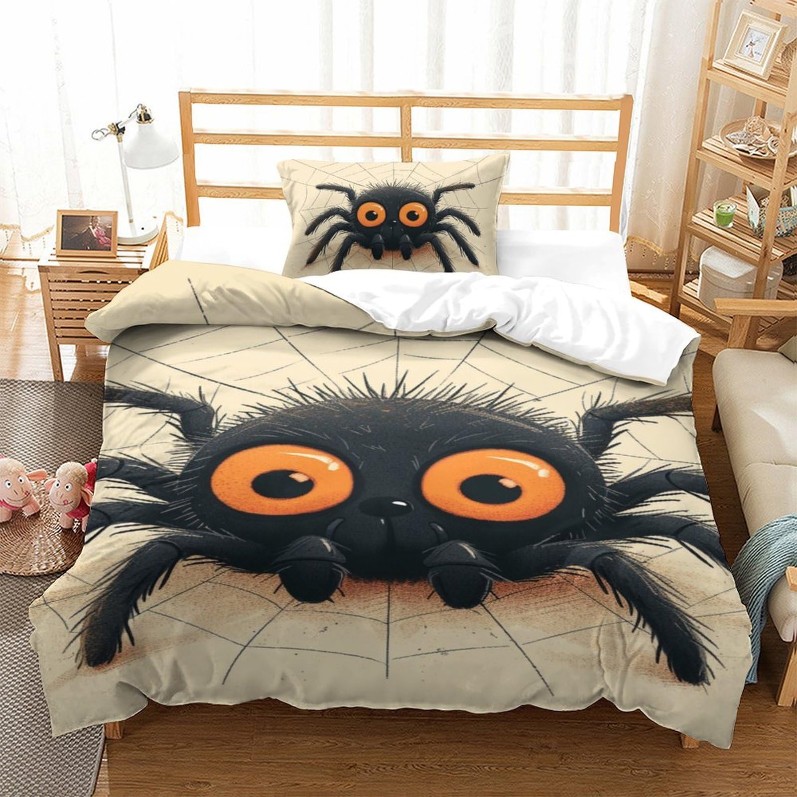 Parure de lit araignée microfibre respirante et douce pour lit 1 place