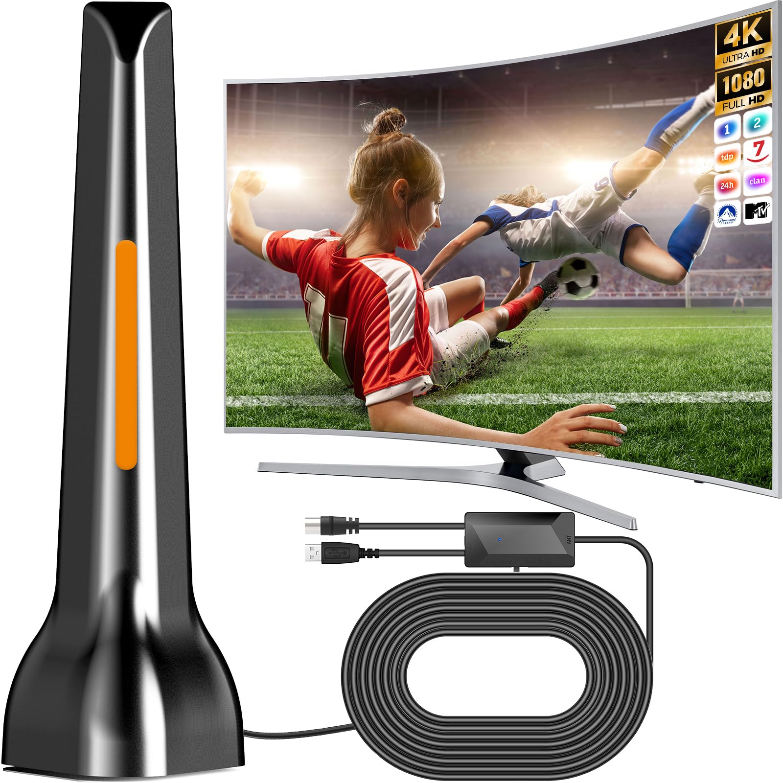 Antenna TV interna, potente antenna TV portatile con amplificatore e base magnetica, 80 KM+ ricezione a lunga distanza, compatibile con 4K 1080P DTMB DVB-T2 DVB-T DVB-T - All TVs