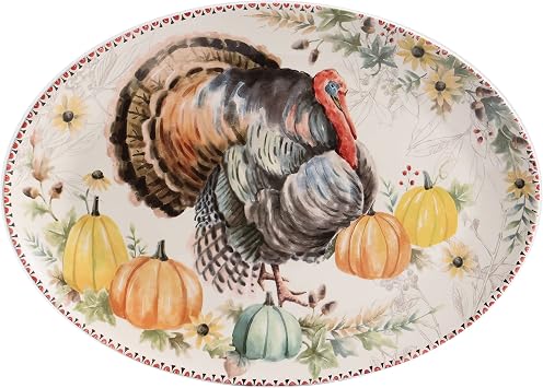 Bico Blessing Season Ceramic 19 inch Oval Platter, Microwave & Dishwasher Safe