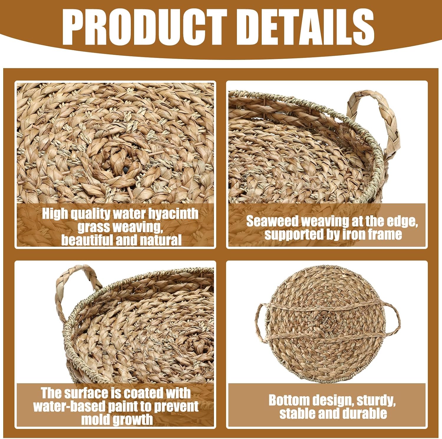 Thyle Large 16 Inch Round Woven Serving Tray with Handles Oversized Wicker Tray Decorative Wicker Basket for Table Decor Coffee Fruit Bread Storage and Display