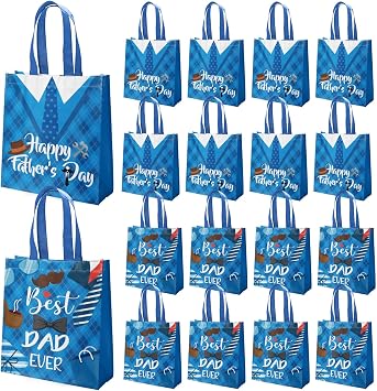 SYUCVQI 20 Pcs Happy Fathers Day Gift Bags 10 * 8in Best Dad Ever Non-Woven Gift Bags with Handles for Fathers Day Presents Wrapping Party Supplies for Dad Grandpa Brother