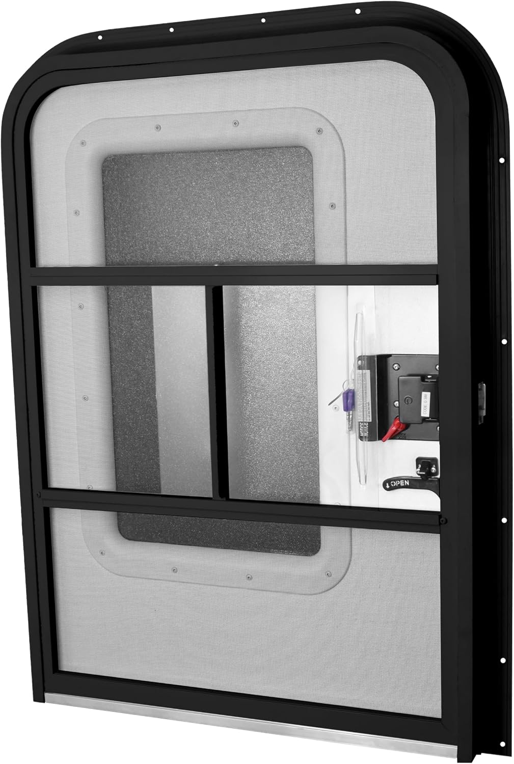 Teardrop 30" X 42" Face Mount Foam Core Passenger Side Door with Radius Corners on Top and Square Bottom with Screen Door (30"(W) X 42"(H) Pass Side, Black)