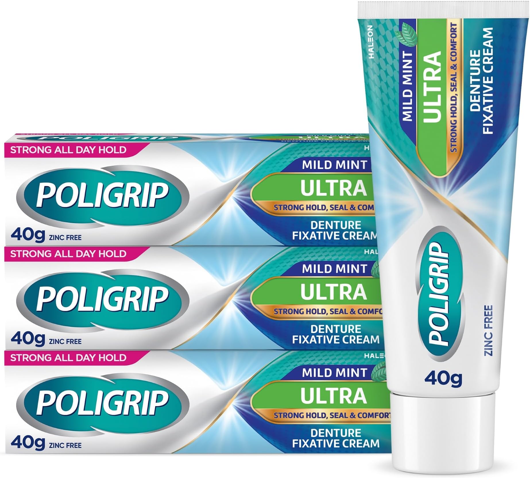 Denture Adhesive Cream, False Teeth and Partials Fixative, Ultra, 40 g (Pack of 3)