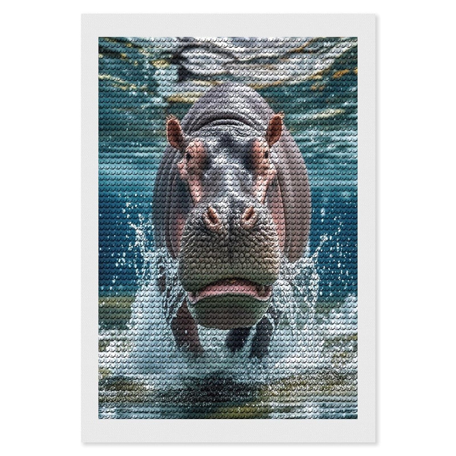 FekiLoot Diving Hippo Diamond Painting Kits for Adults Full Round Drill Diamond Art Kits for Beginners 5D DIY Diamond Dots Paintings Diamonds Pictures Gem Art Home Wall Decor 8"x12"