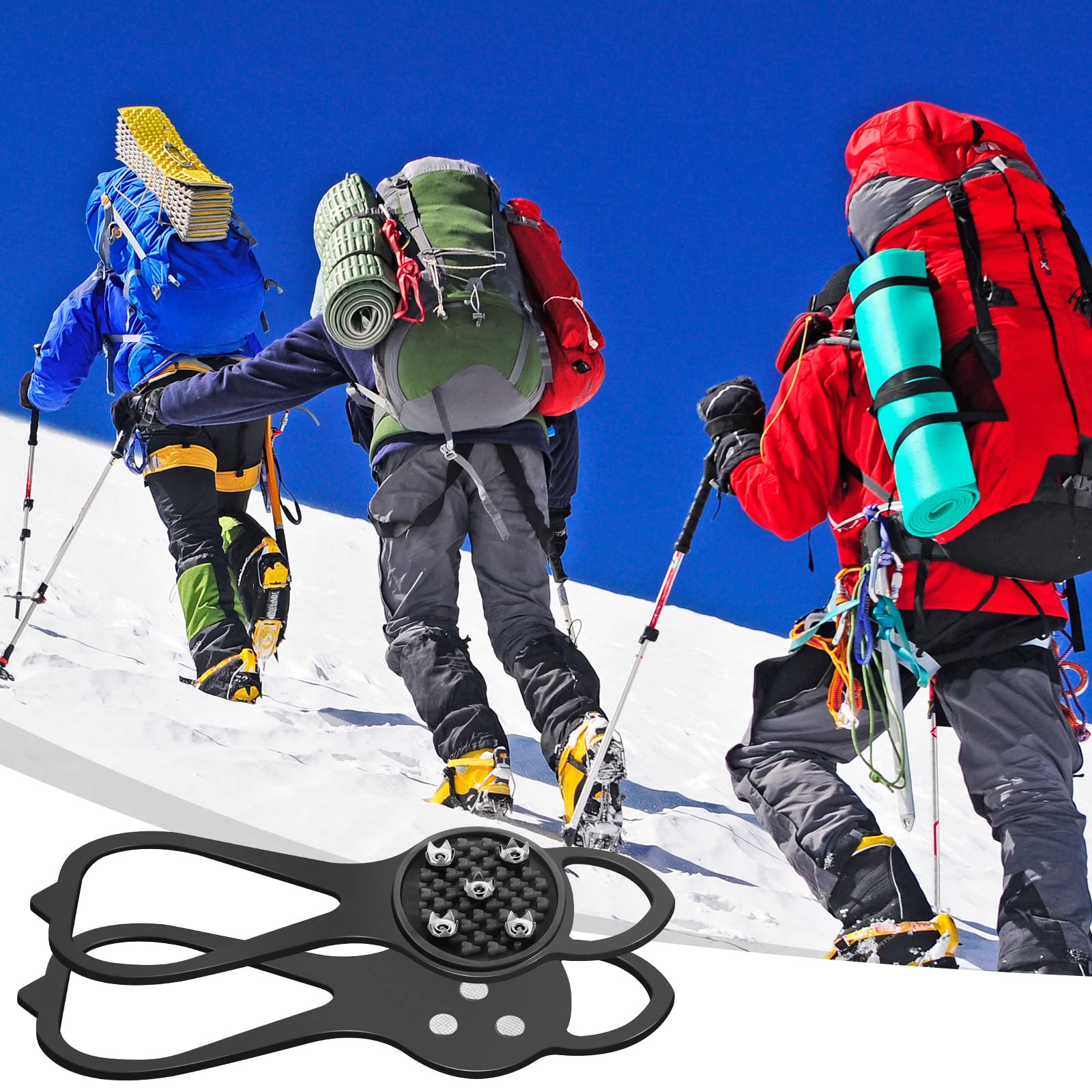 Syhood Lot de 6 paires de crampons à glace antidérapants avec 5 crampons de traction universels pour la neige, la randonnée, la pêche
