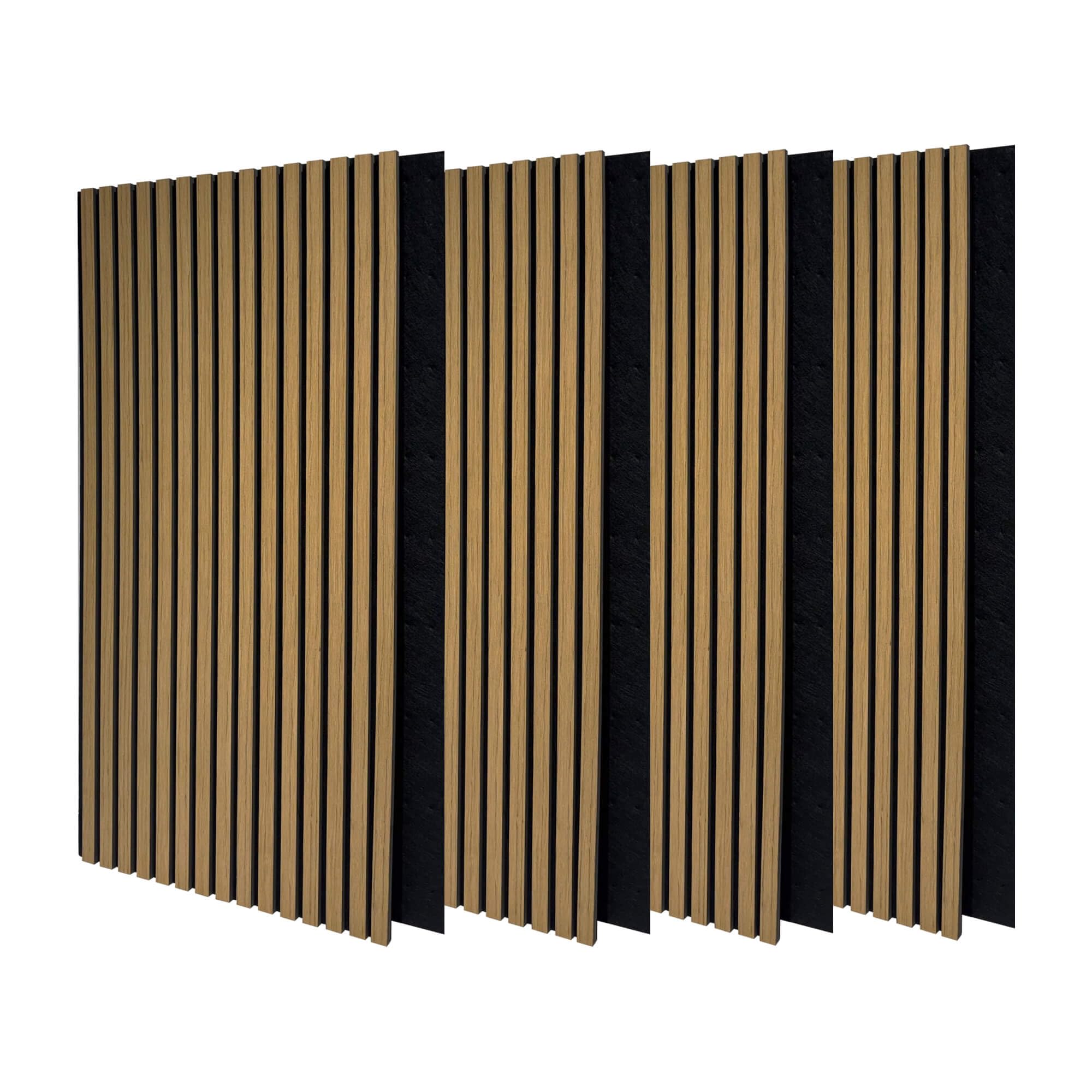 Paneles Acústicos de Madera Real, Panel para Pared Rectangular Decorativo 3D con Tejido de fieltro, Aislante con Chapa de Madera, Pack 4 unidades de 120 x 60 x 2,1 cms (2,88 m²) (Roble Natural)