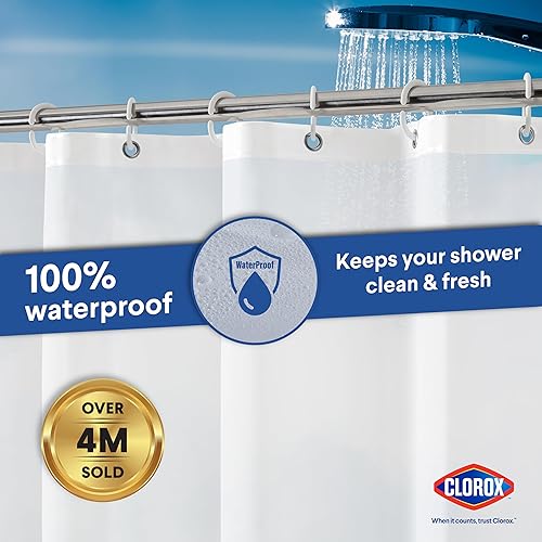 Miniatura 6 de CLOROX Forro de cortina de ducha y ganchos, de alta calidad, ligero, flexible, impermeable, 0.11 onzas de PEVA para baño con imanes pesados, tamaño