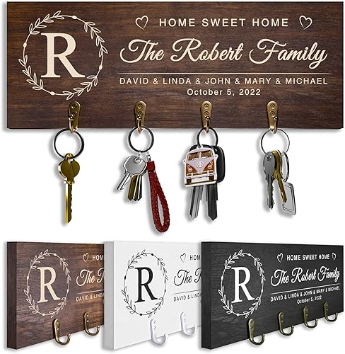 Ganchos de madera personalizados para decoración de pared, regalos de inauguración de la casa para el nuevo hogar, letrero de nombre de familia