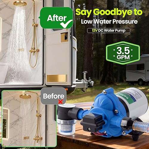 Miniatura 2 de Bomba de agua de 12 V, bomba de agua de 3.5 GPM DC RV, 40-80 PSI ajustable, bomba de diafragma con interruptor de presión y autocebado para